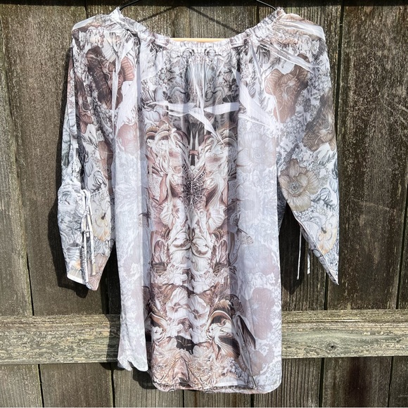 One World White and Grey Sheer Layered Top - Picture 2 of 7